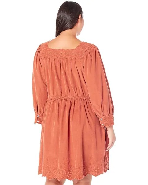 Платье Madewell Plus Embroidered Corduroy Square-Neck Mini Dress, цвет Warm Umber