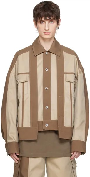 Коричнево-бежевая куртка со вставками Feng Chen Wang, цвет Brown