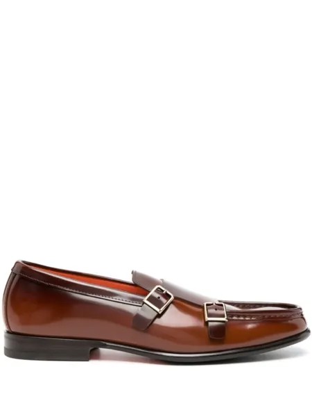 Santoni туфли монки Carlos с ремешками, коричневый