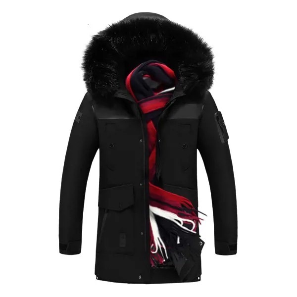 Парка мужская длинная стильная, теплая Толстая куртка с капюшоном, на молнии до-30 градусов, Повседневная Европейская куртка, 2XL, на зиму