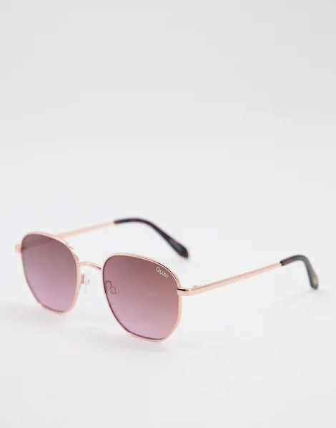 Женские розовые круглые солнцезащитные очки Quay Big Time-Коричневый цвет