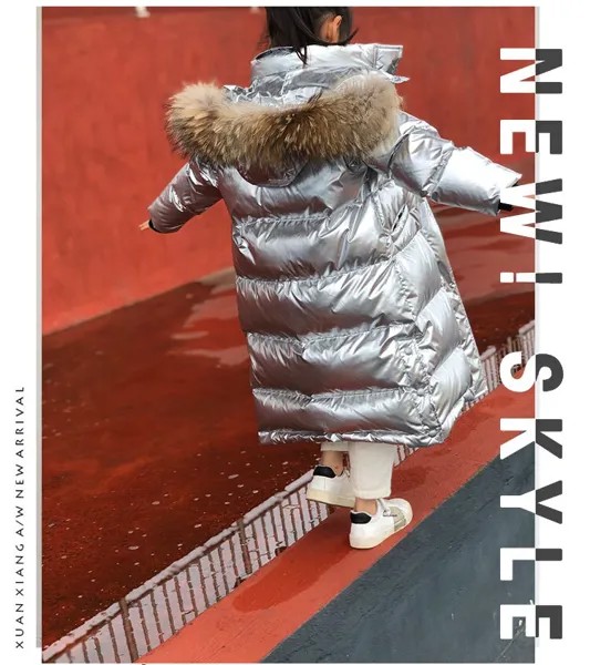 Шерстяной воротник, удлиненный Детский пуховик, облегающий, для девочек, Корейская версия, утепленное пальто для мальчиков до колена, 2019