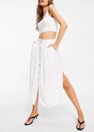 Белая юбка миди на пуговицах с глубокими карманами ASOS DESIGN-Белый