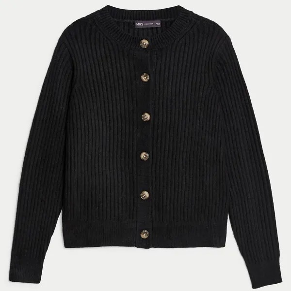 Кардиган Marks & Spencer M&S Collection Knitted Ribbed Crew Neck, темно-синий