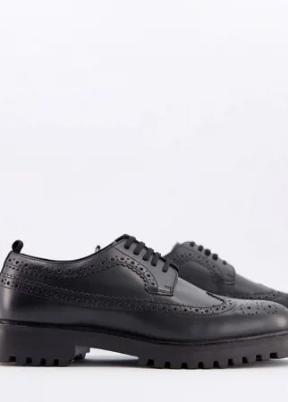 Черные блестящие броги Walk London Sean-Черный цвет