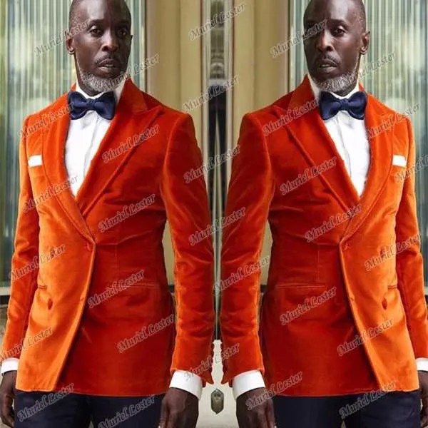 Классический оранжевый бархатный деловой костюм, мужской блейзер, индивидуальная двубортная верхняя одежда, пальто, приталенный костюм дл...