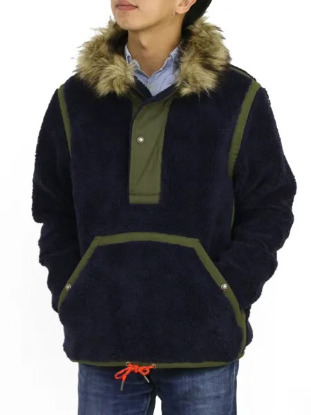 Плотный флисовый пуловер с воротником в стиле ретро Polo Ralph Lauren, пальто с меховым капюшоном
