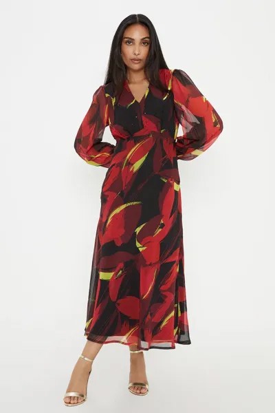 Миниатюрное платье мидакси с длинными рукавами и бисером Wallis, красный
