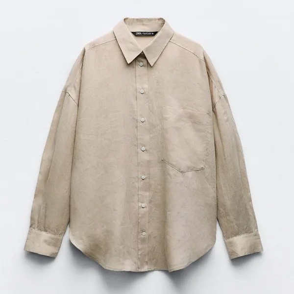 Рубашка Zara 100% Linen Basic, бежевый