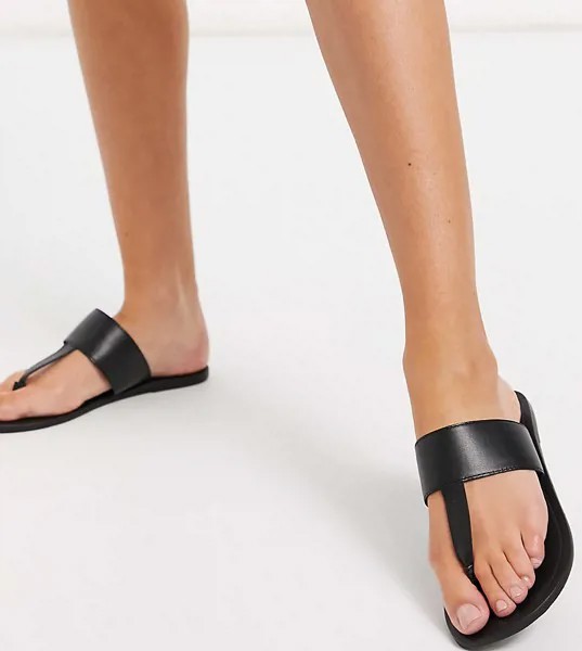 Черные кожаные сандалии для широкой стопы с перемычкой между пальцами ASOS DESIGN Function-Черный цвет
