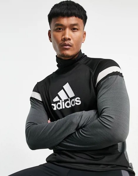 Черный лонгслив с серыми вставками в стиле колор блок adidas Running-Черный цвет