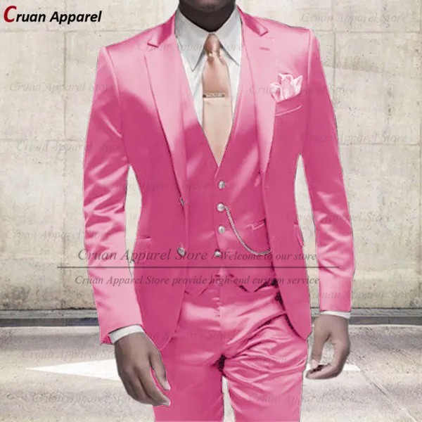 2022 роскошный блестящий розовый костюм для мужчин 3 шт. приталенный костюм для выпусквечерние вечера свадьбы шаферы, Женихи костюм смокинг Модный золотой Блейзер жилет брюки комплект
