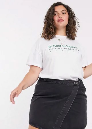 Выбеленная черная джинсовая юбка с запахом ASOS DESIGN Curve-Черный цвет