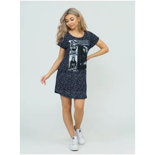 Туника BUY-TEX.RU, короткий рукав, трикотажная, карманы, размер 50, синий