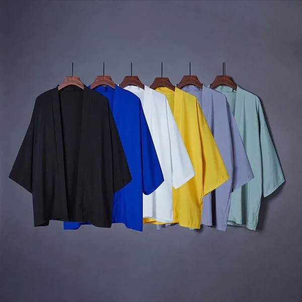 Мода Лето Простой Цвет Пальто Японский Кимоно Кардиган Кимоно Хаори Для Женщины Мужчина Свободный Тонкий Черный Верхняя Одежда