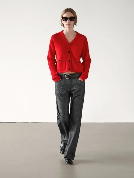 Кардиган из шерстяной смеси с V-образным вырезом Massimo Dutti, оранжевый