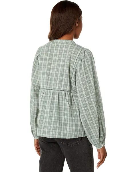 Топ Madewell Plaid Bubble-Sleeve Peplum Top, цвет Frosted Willow