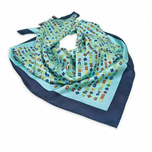 Платок Mila Schon, натуральный шелк, 90х90 см, зеленый, синий