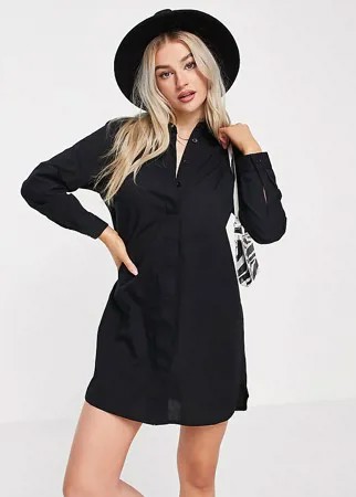 Черное хлопковое платье-рубашка мини ASOS DESIGN Petite-Черный цвет