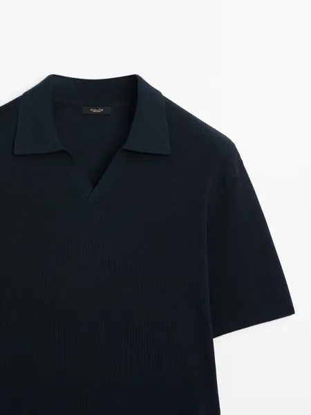 Трикотажная рубашка-поло из смесового хлопка Massimo Dutti, navy blue