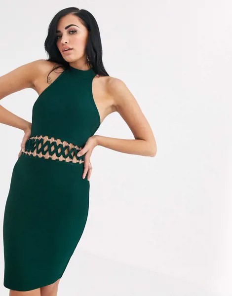 Бандажное облегающее платье с решеткой из ремешков The Girlcode-Зеленый