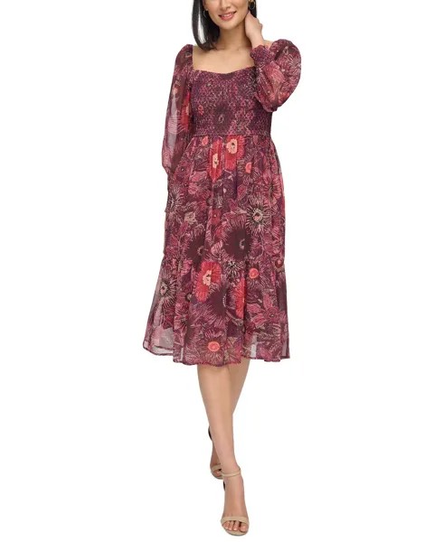 Женское присборенное платье миди с цветочным принтом Vince Camuto