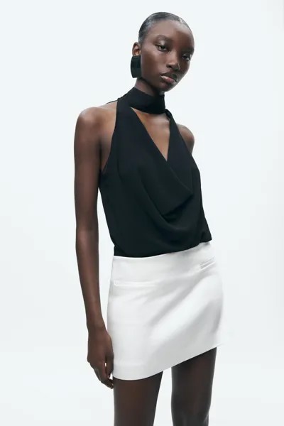 Атласная мини-юбка ZARA, белый