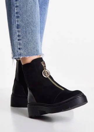Черные ботинки на массивной подошве с молнией спереди River Island-Черный цвет