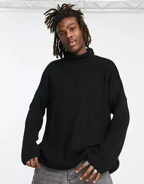 Черная вязаная водолазка оверсайз ASOS