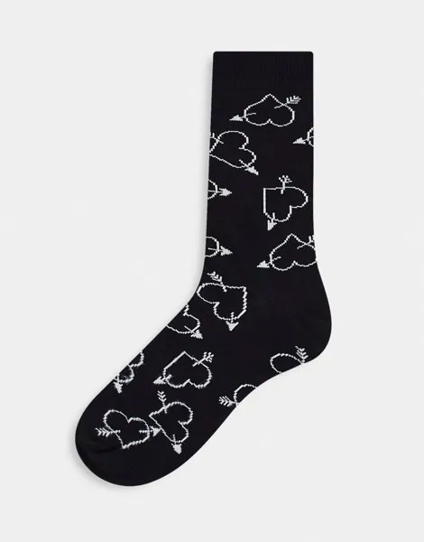Черные носки с сердечками ASOS DESIGN-Черный