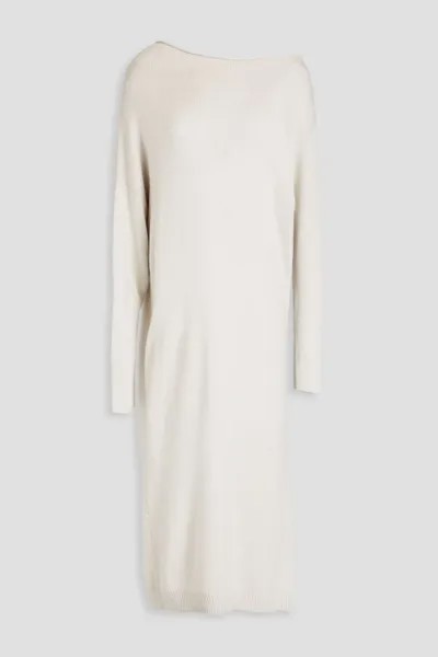 Платье миди из кашемира и смесового шелка, украшенное пайетками Brunello Cucinelli, слоновая кость