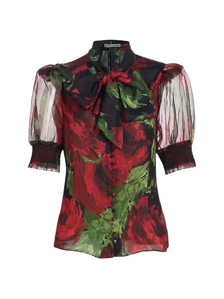 Блуза с воротником-стойкой и цветочным принтом Brentley Alice + Olivia, цвет cloud floral bordeaux