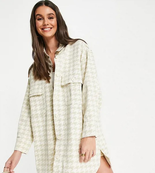 Oversized-рубашка бежевого цвета с принтом «гусиная лапка» от комплекта Missguided Tall-Светло-бежевый цвет
