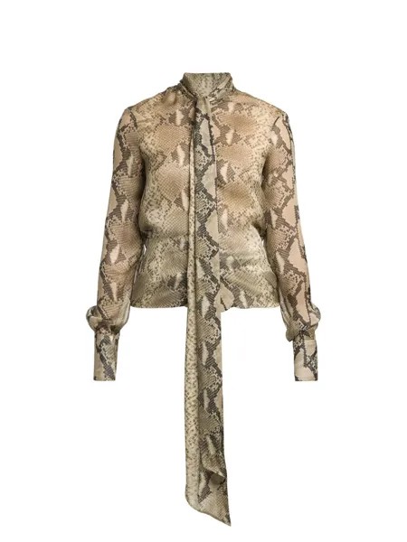 Шелковая блузка с питоновым принтом Tieneck Stella McCartney, коричневый