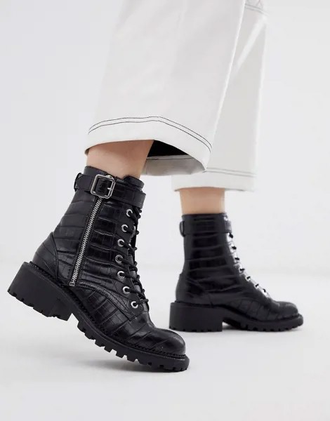 Черные ботинки на шнуровке с эффектом крокодиловой кожи ASOS DESIGN-Черный