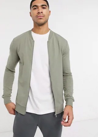 Трикотажный бомбер цвета хаки New Look-Зеленый