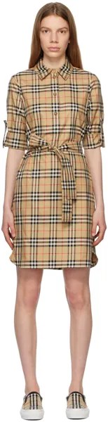 Бежевое мини-платье в клетку Vintage Check Burberry