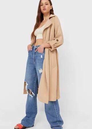 Stradivarius Длинный Тренч Из Струящейся Ткани Цвет Камня L