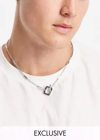 Серебристое ожерелье в виде старинной цепочки с T-образной застежкой с квадратным Reclaimed Vintage Inspired-Серебряный