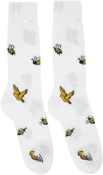 Носки с белыми птицами и пчелами Thom Browne