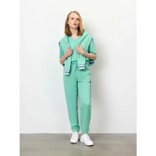 Брюки спортивные JUST CLOTHES Мятный. Декор махровая нашивка логотипа. Пояс резинка, шнурок. Карманы спереди 2 б/заст, сзади нет., размер M