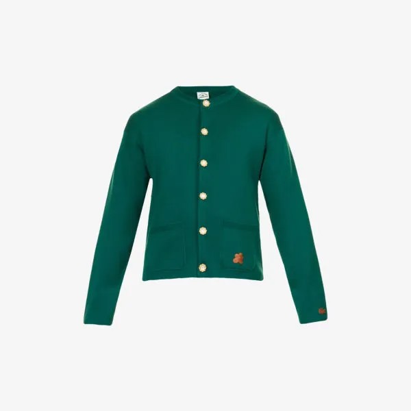 Шерстяной вязаный кардиган Le FLEUR* x Lacoste с фирменной аппликацией Lacoste, цвет swing