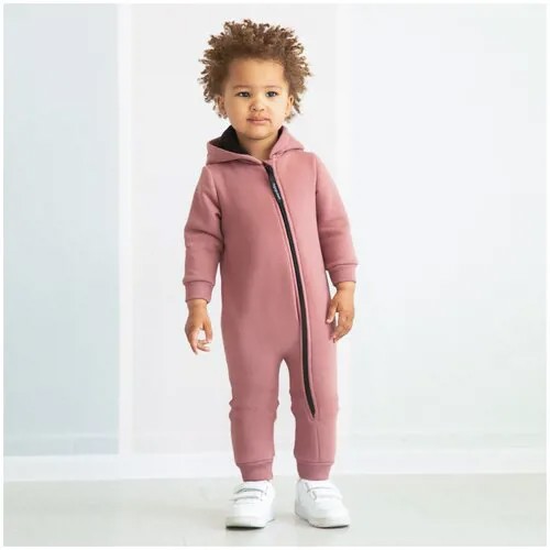 Комбинезон детский Amarobaby Mono, футер 360гр с начесом, розовый, размер 74