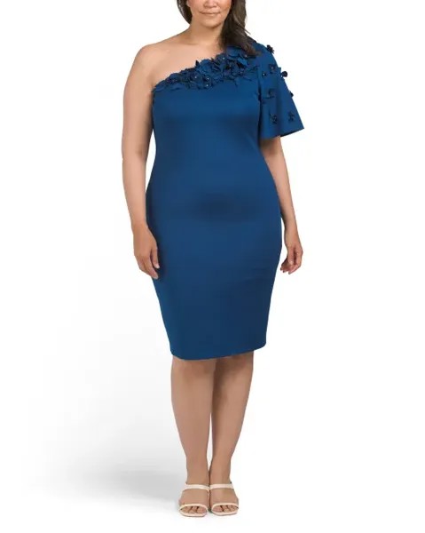 Платье на одно плечо с объемной цветочной аппликацией Badgley Mischka, цвет Cobalt