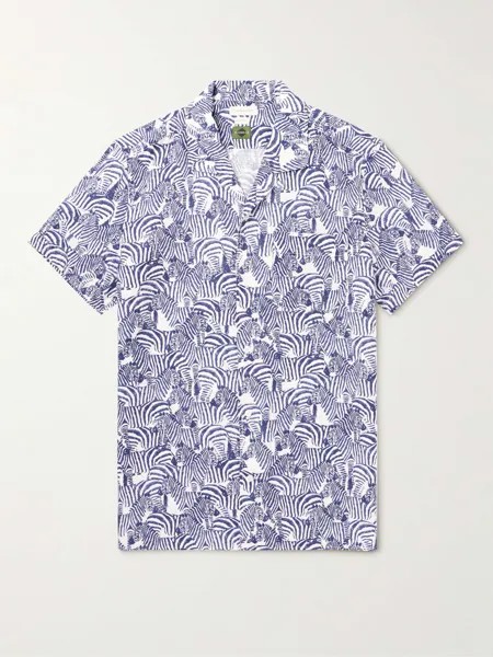 Рубашка с принтом из лиоцелла, хлопка и льна INCOTEX, синий