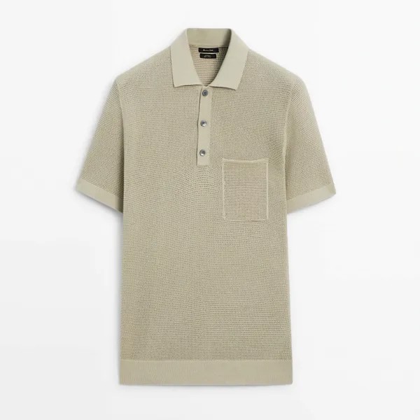 Рубашка поло Massimo Dutti Knit Short Sleeve With Chest Pocket, зеленоватый
