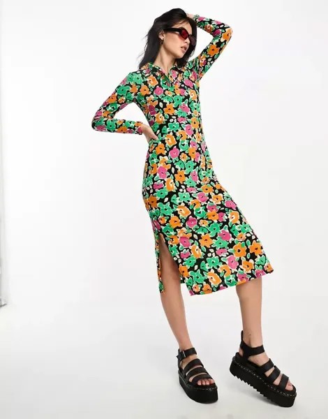 Only Exclusive платье-рубашка миди с ярким цветочным принтом