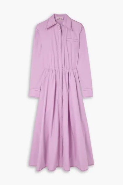 Платье-рубашка Eleanor из хлопкового поплина со складками и отстрочкой Tory Burch, розовый