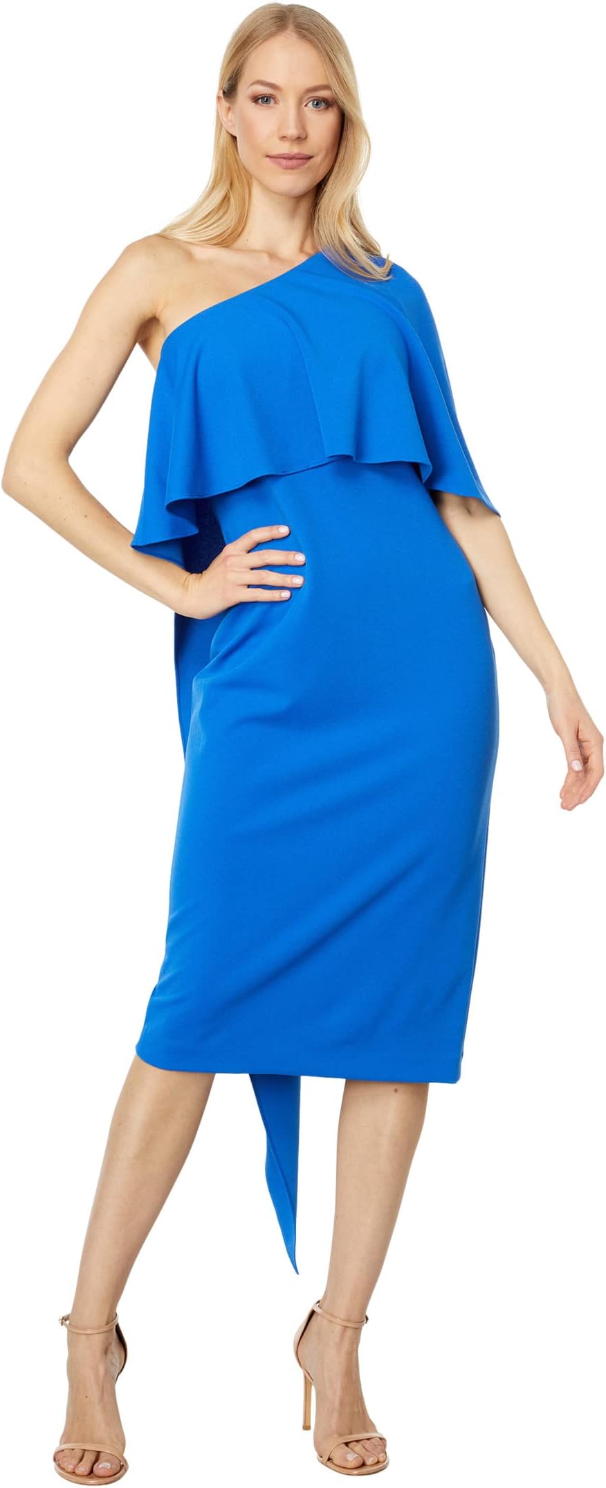 Платье с драпировкой на одно плечо Badgley Mischka, синий