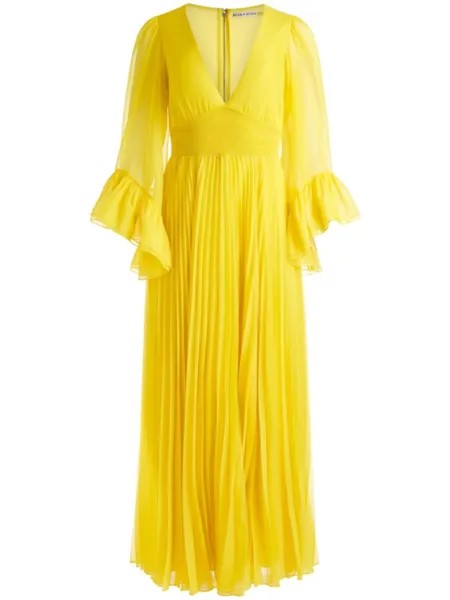 Alice + olivia платье макси Selene с V-образным вырезом и складками, желтый